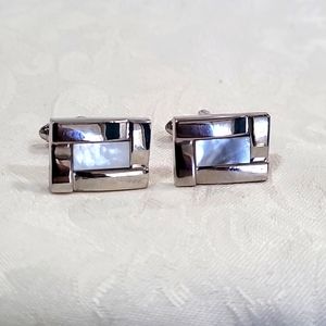 Cuff Links Vintage Mother of Pearl Silvertone